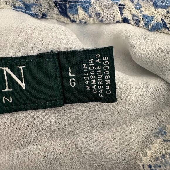 Lauren Ralph Lauren White Blue Floral Blouse Top Elastic Waist Cottagecore Large - Picture 8 of 11